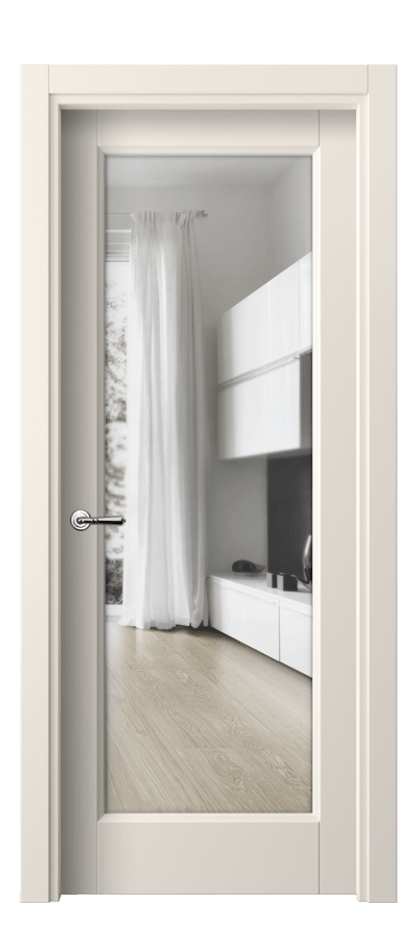 Межкомнатная дверь Галант 1402 ПЭТ кремово-белый Прозрачное стекло Цена 30720 ₽ | Volhovec