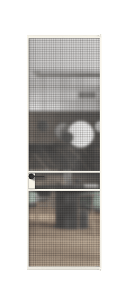 Алюминиевая дверь АЛПЛ040.02 Алюминий пудровый белый Декоративное стекло с сеткой "Mesh silver", триплекс Цена 136890  | Volhovec