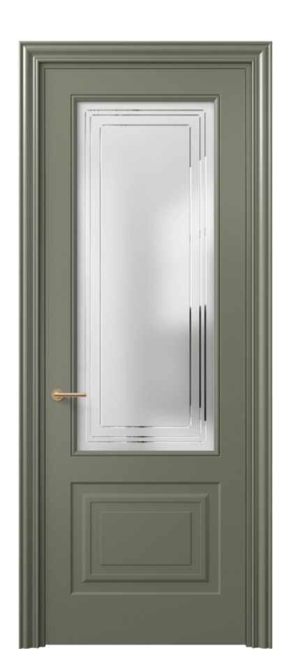 Межкомнатная дверь Mascot 8452 Матовый оливковый тёмный Сатинированное стекло с гравировкой "Грани", триплекс Цена 86620 ₽ | Volhovec