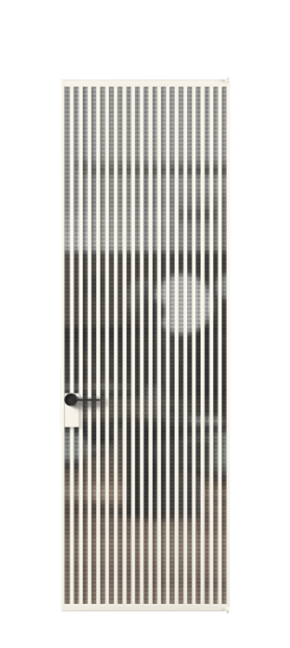 Алюминиевая дверь АЛПЛ040.06 Алюминий пудровый белый Декоративное стекло с сеткой "Mesh silver", триплекс Цена 209880  | Volhovec