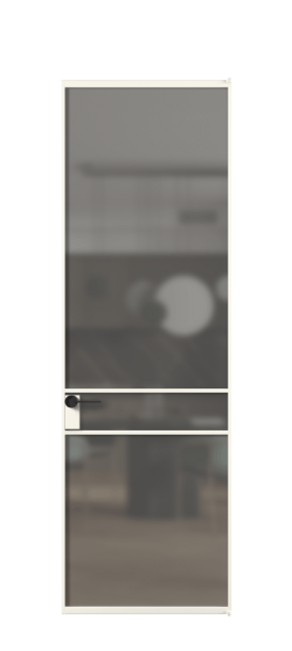 Алюминиевая дверь АЛПЛ040.02 Алюминий пудровый белый Сатинированное серое стекло, триплекс Цена 130170  | Volhovec