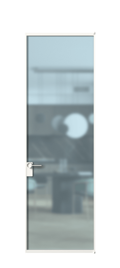 Алюминиевая дверь АЛПЛ040.01 Алюминий Белый Сатинированное голубое стекло, триплекс Цена 121350  | Volhovec