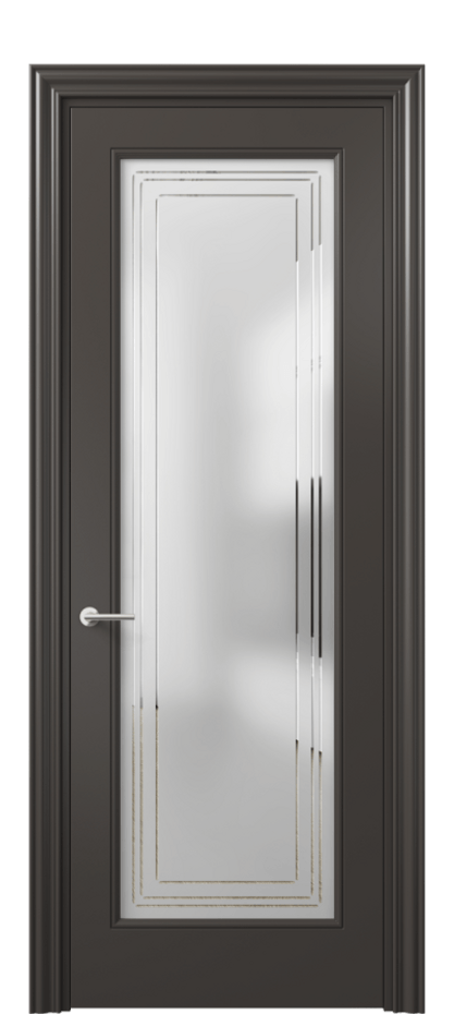 Межкомнатная дверь Mascot 8400 Матовый антрацит Сатинированное стекло с гравировкой "Грани", триплекс Цена 86620 ₽ | Volhovec
