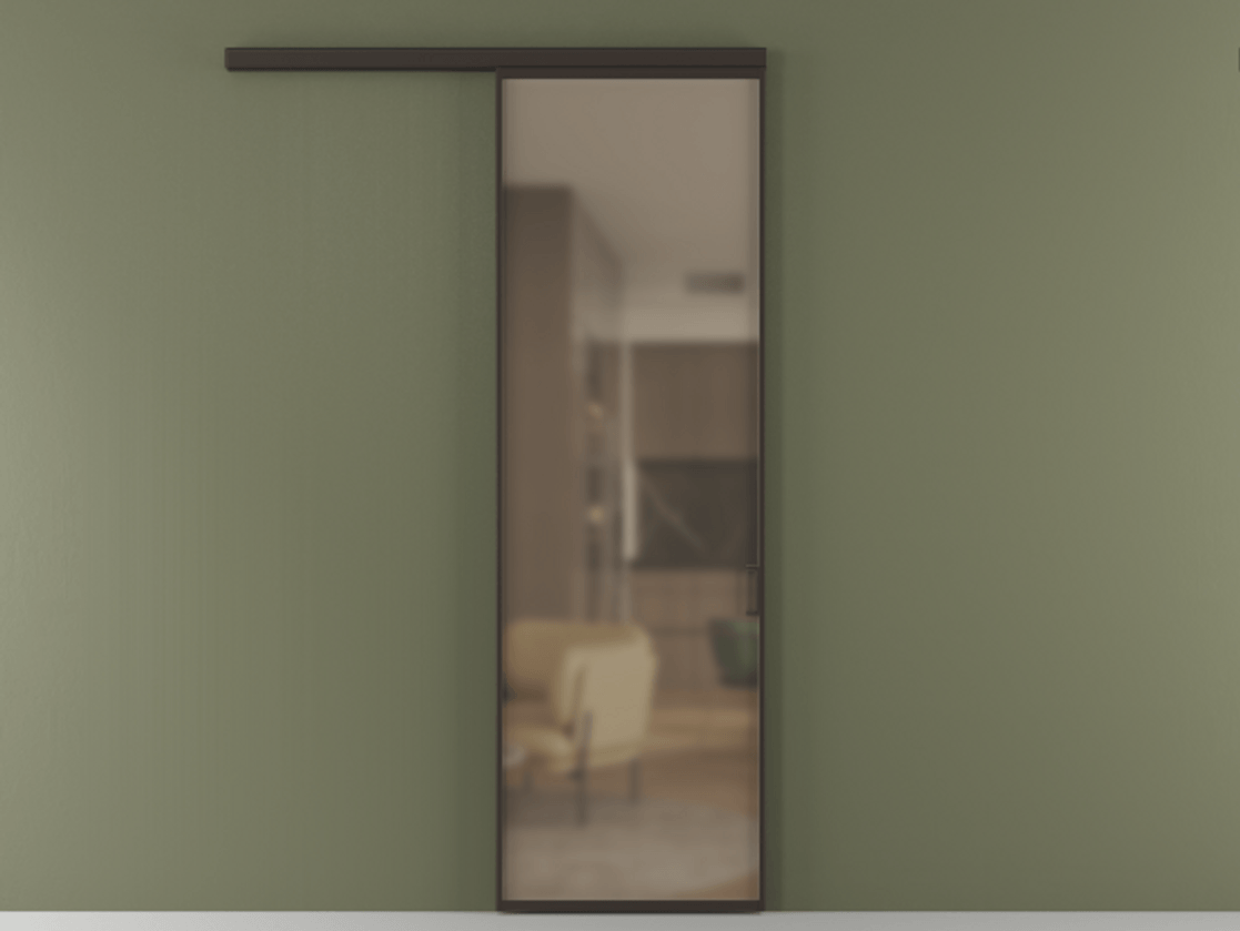 Перегородка Формато вдоль стены 1 створка АЛПР 040.01 Алюминий антрацит Сатинированное бронзовое стекло, триплекс Цена 106850 ₽  | Volhovec