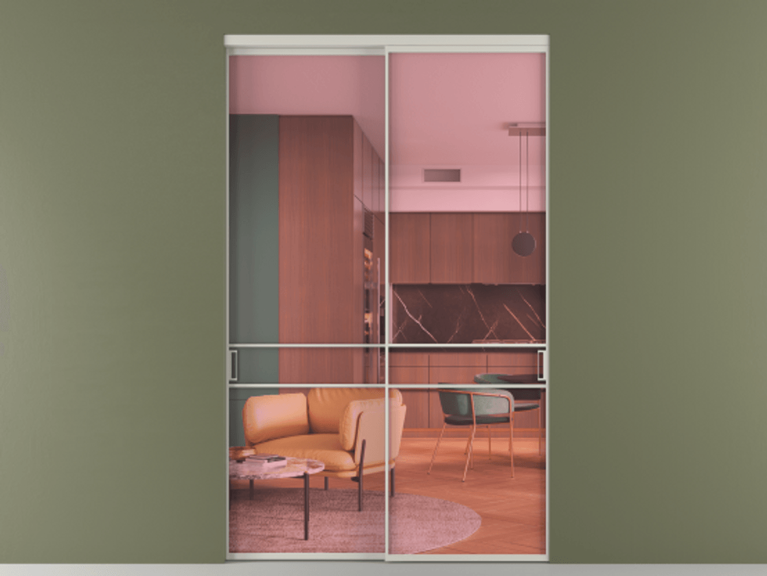 Перегородка Формато внутри проёма 2 створки АЛПР 040.02 Алюминий тёплый серый Прозрачное розовое стекло, триплекс Цена 453870 ₽  | Volhovec