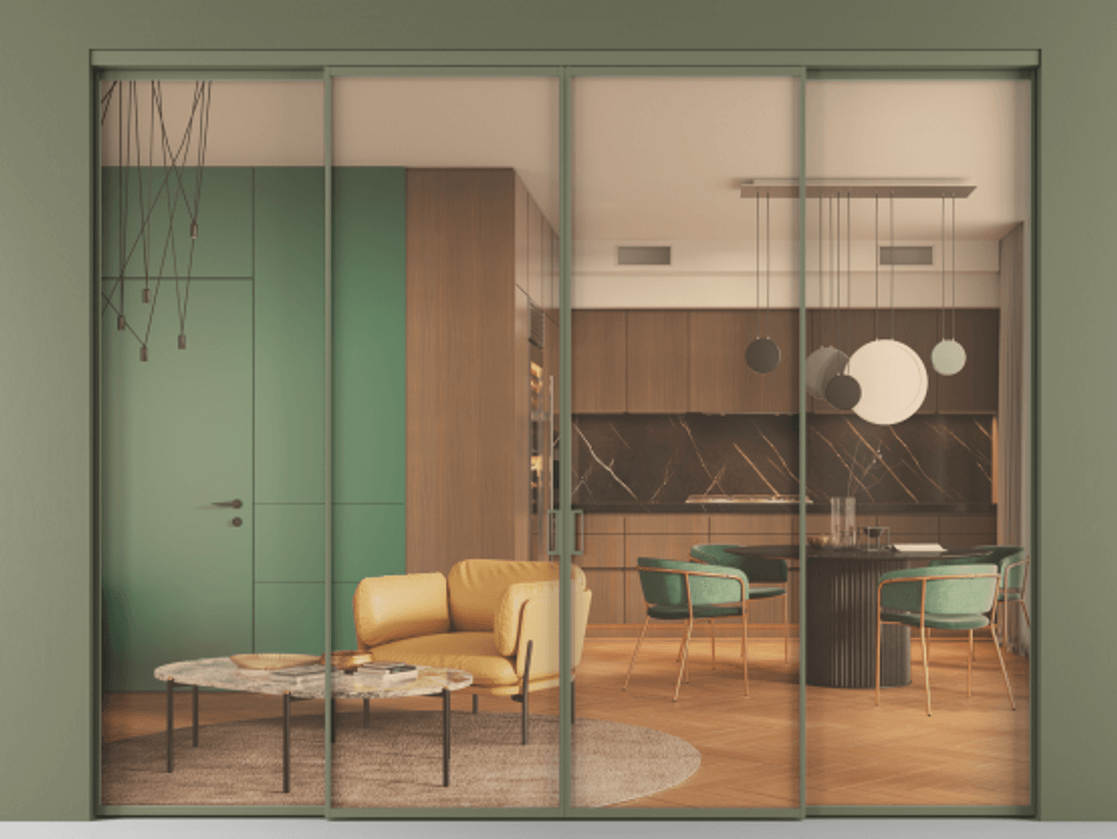 Перегородка Формато внутри проёма 4 створки АЛПР 040.01 Алюминий оливковый тёмный Прозрачное оранжевое стекло, триплекс. Цена 335830 ₽ 1. Полотно 4 шт. (800/2100 мм)
2. Комплект установки раздвижной системы
3. Базовый комплект фурнитуры
4.Ручка Рондо. Фабрика дверей Волховец 8 (800) 551 43 19 Перегородка Формато внутри проёма 4 створки АЛПР 040.01 Алюминий оливковый тёмный Прозрачное оранжевое стекло, триплекс Цена 335830 ₽ | Volhovec