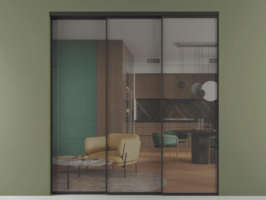 Перегородка Formato внутри проёма телескопик синхро 2 АЛПР 040.01 Алюминий Черный Прозрачное серое стекло, триплекс, 6 мм. Скрытый короб ЧЕР Цена 352280 ₽ 1. Полотно 3 шт.  (800/2100 мм)
2. Комплект установки раздвижной системы
3. Базовый комплект фурнитуры
4. Комплект фурнитуры телескопик синхро-2
5.Ручка RONDO
. Фабрика дверей Волховец 8 (800) 551 43 19  Перегородка Formato внутри проёма телескопик синхро 2 АЛПР 040.01 Алюминий Черный Прозрачное серое стекло, триплекс, 6 мм Цена 352280 ₽  | Volhovec