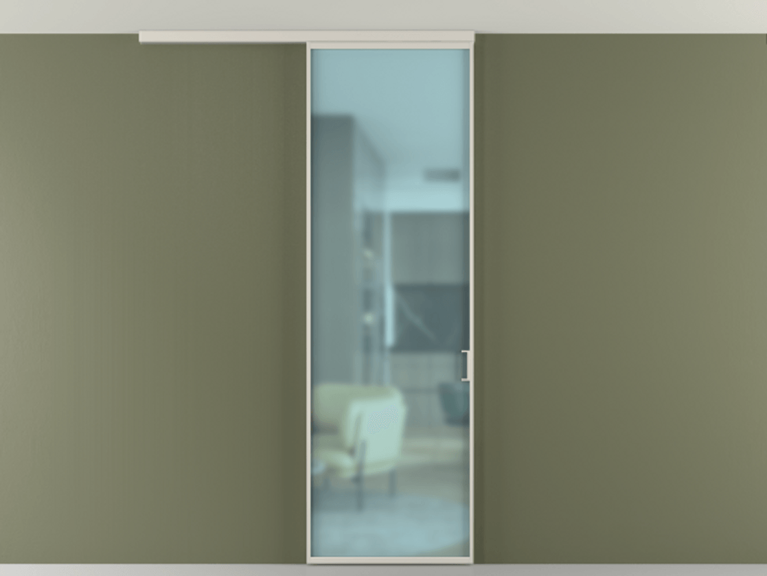 Перегородка Formato вдоль стены на потолок 1 створка АЛПР 040.01 Алюминий облачно-серый Сатинированное голубое стекло, триплекс Цена 101050 ₽ | Volhovec