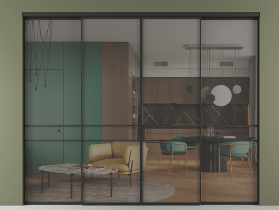 Перегородка Формато внутри проёма 4 створки АЛПР 040.02 Алюминий Черный Прозрачное серое стекло, триплекс Цена 340200 ₽  | Volhovec