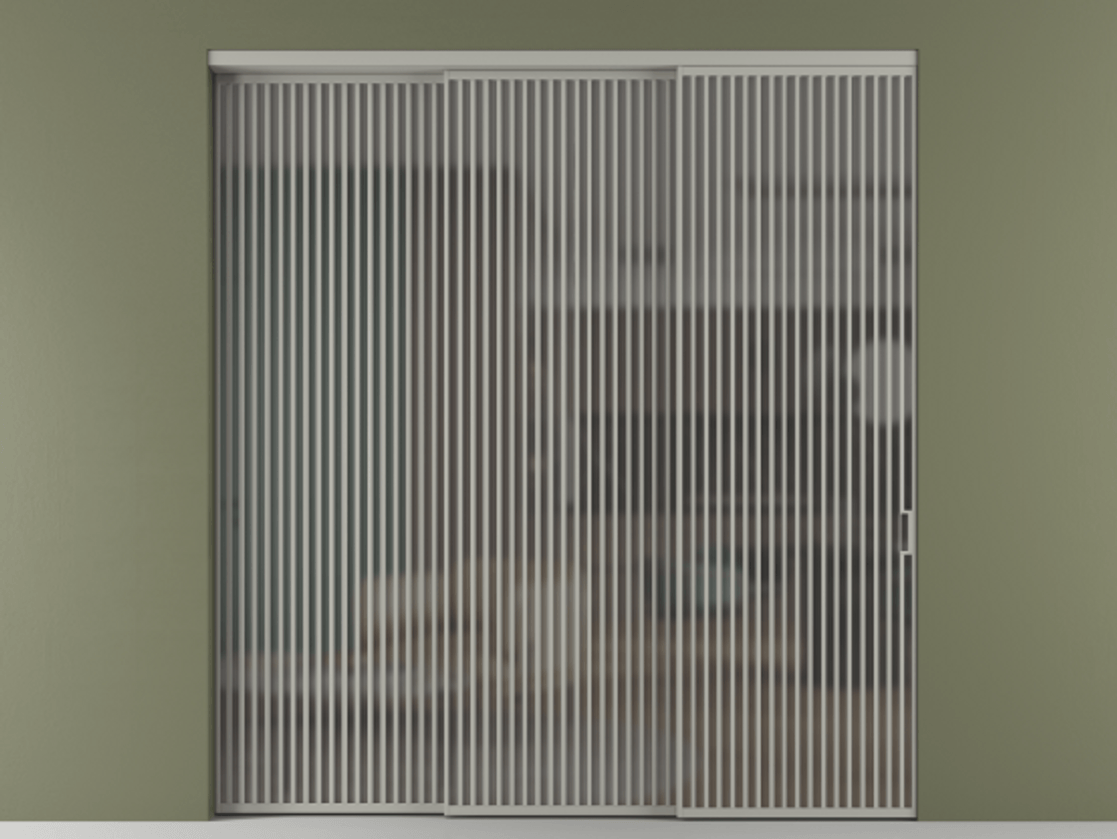 Перегородка Формато внутри проёма 3 створки с синхронным механизмом АЛПР 040.06 Алюминий нейтральный серый Сатинированное серое стекло, триплекс Цена 608730 ₽  | Volhovec