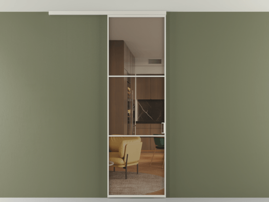 Алюминевая перегородка vd1_03 Алюминий тёплый серый Бронза прозрачное. Цвет Алюминий тёплый серый. Материал Алюминий в эмали. Коллекция Перегородка Формато вдоль стены на потолок 1 створка. Картинка.