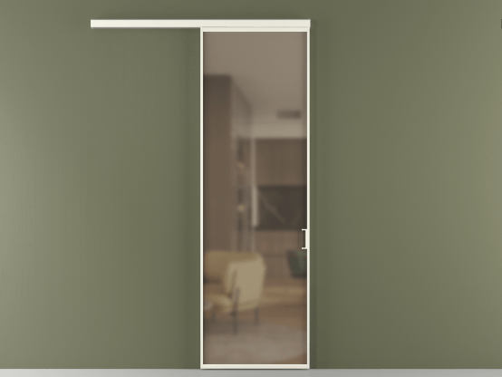 Алюминевая перегородка АЛПР 040.01_АЖМ_Бронза сатин триплекс_new. Цвет Алюминий жемчужный. Материал Алюминий в эмали. Коллекция Перегородка Formato вдоль стены 1 створка. Картинка.